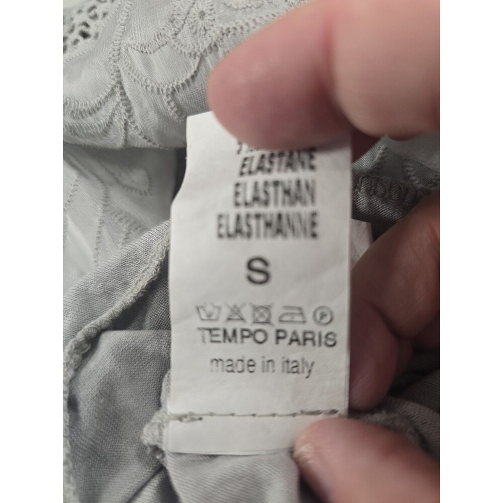 Tempo Paris Silk Blend Top Womens Oversized Small Gray Embroidered Peasant Boho - Picture 8 of 8